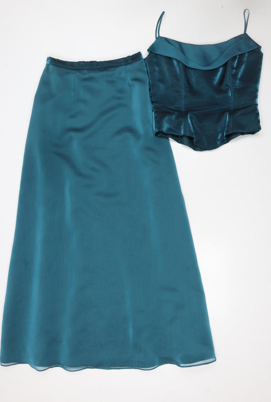 Marks and Spencer Women Teal Satin Outfit Set Size 14 Evening Formal