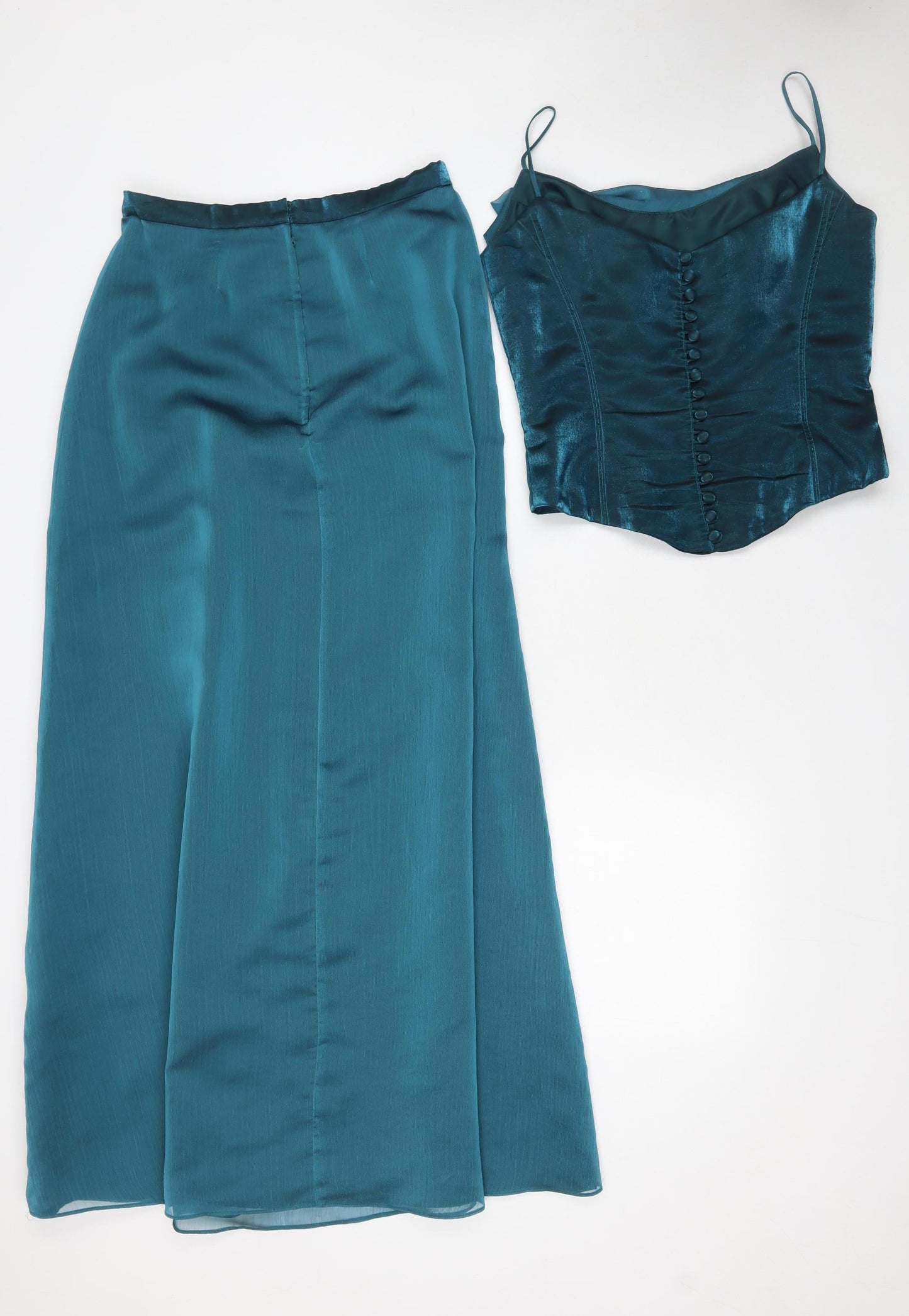 Marks and Spencer Women Teal Satin Outfit Set Size 14 Evening Formal