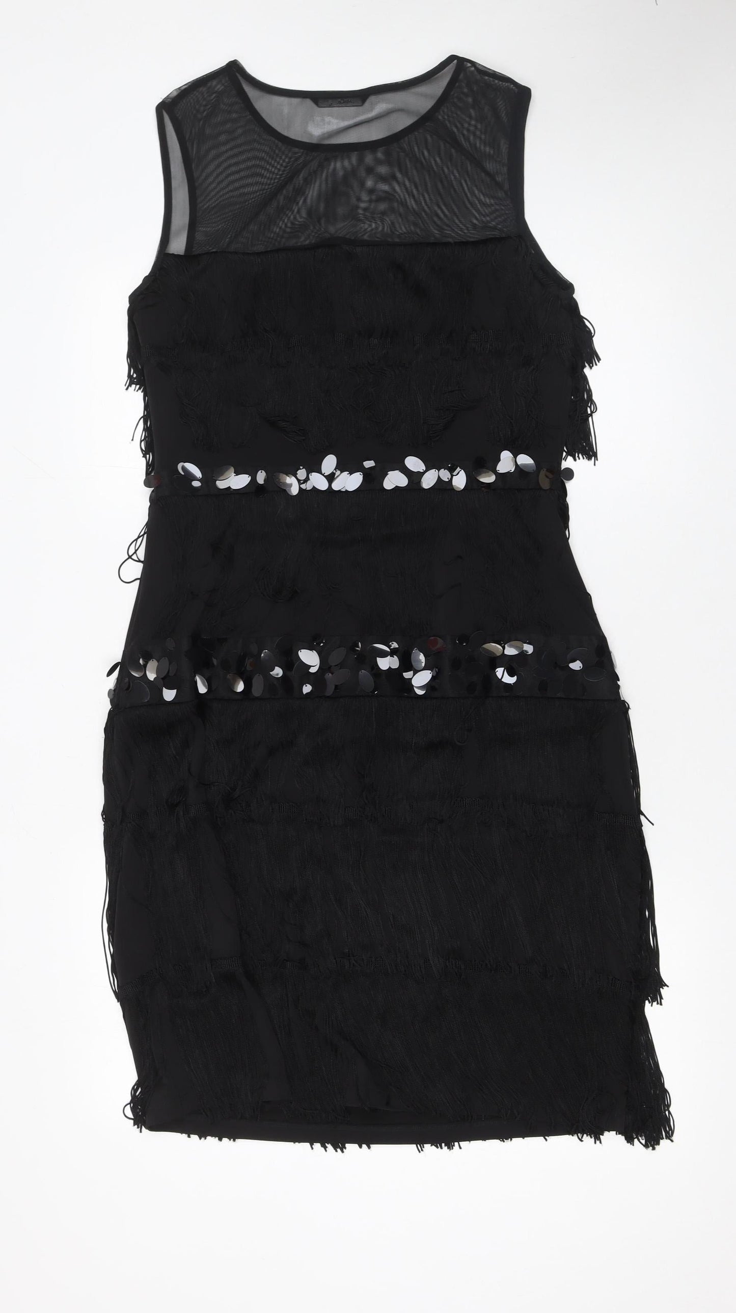 M&Co. Womens Black Sequin Fringe Sheath Party Dress Size 12