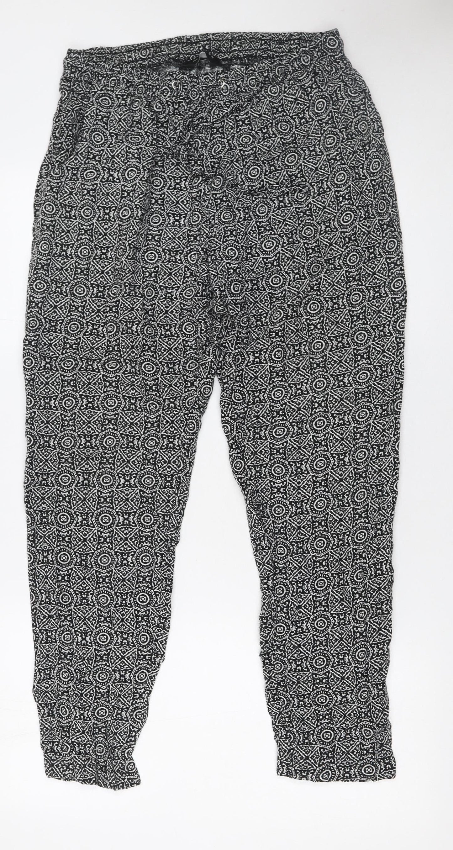 New Look Womens Black Geometric Tapered Viscose Trousers Size 12