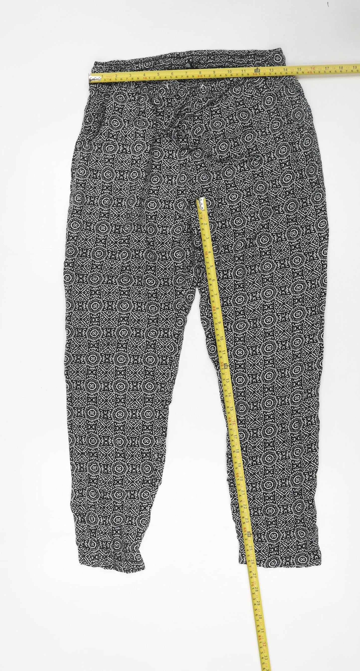 New Look Womens Black Geometric Tapered Viscose Trousers Size 12