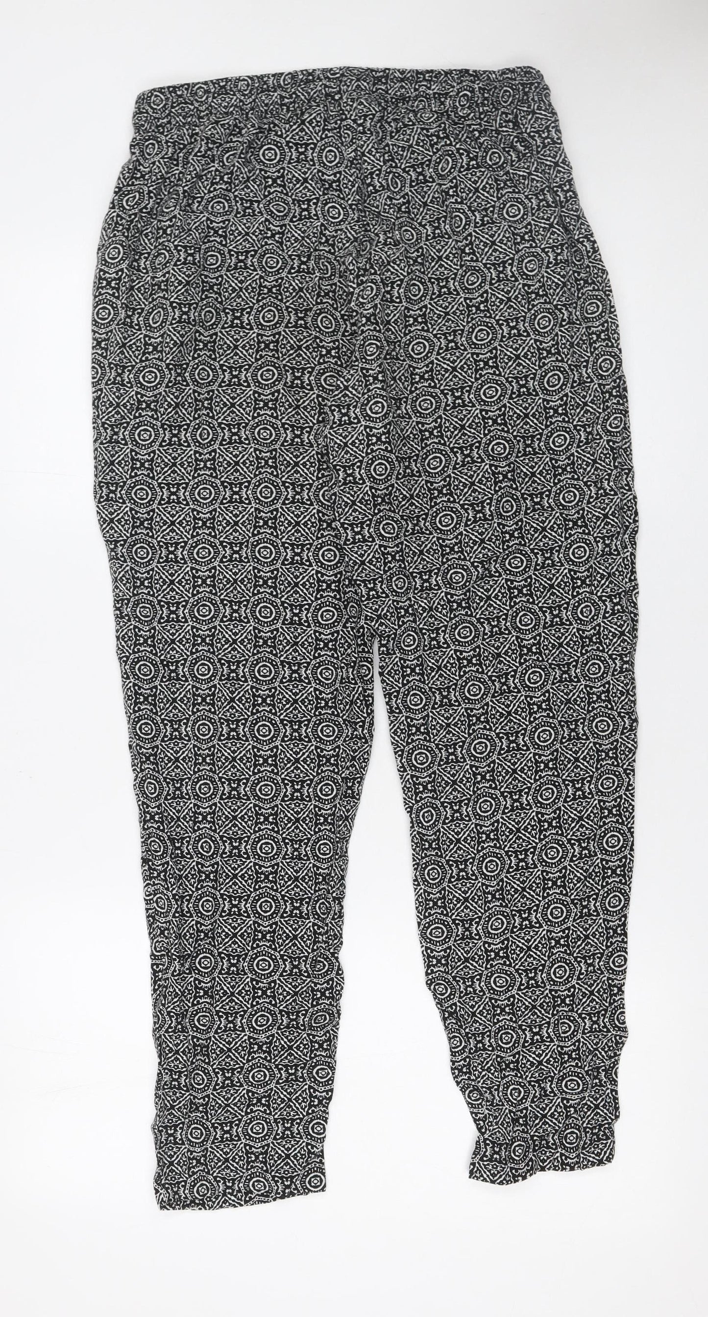 New Look Womens Black Geometric Tapered Viscose Trousers Size 12
