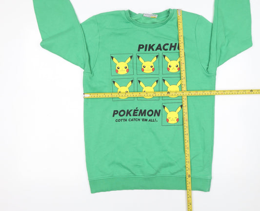 Pokémon Boys Green Pikachu Sweatshirt 14-15 Years Pullover Crew Neck