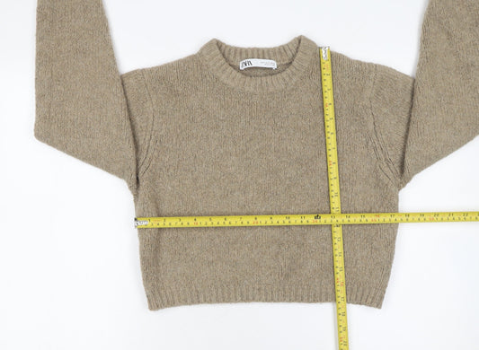 Zara Women Beige Crew Neck Alpaca Wool Blend Jumper Size S