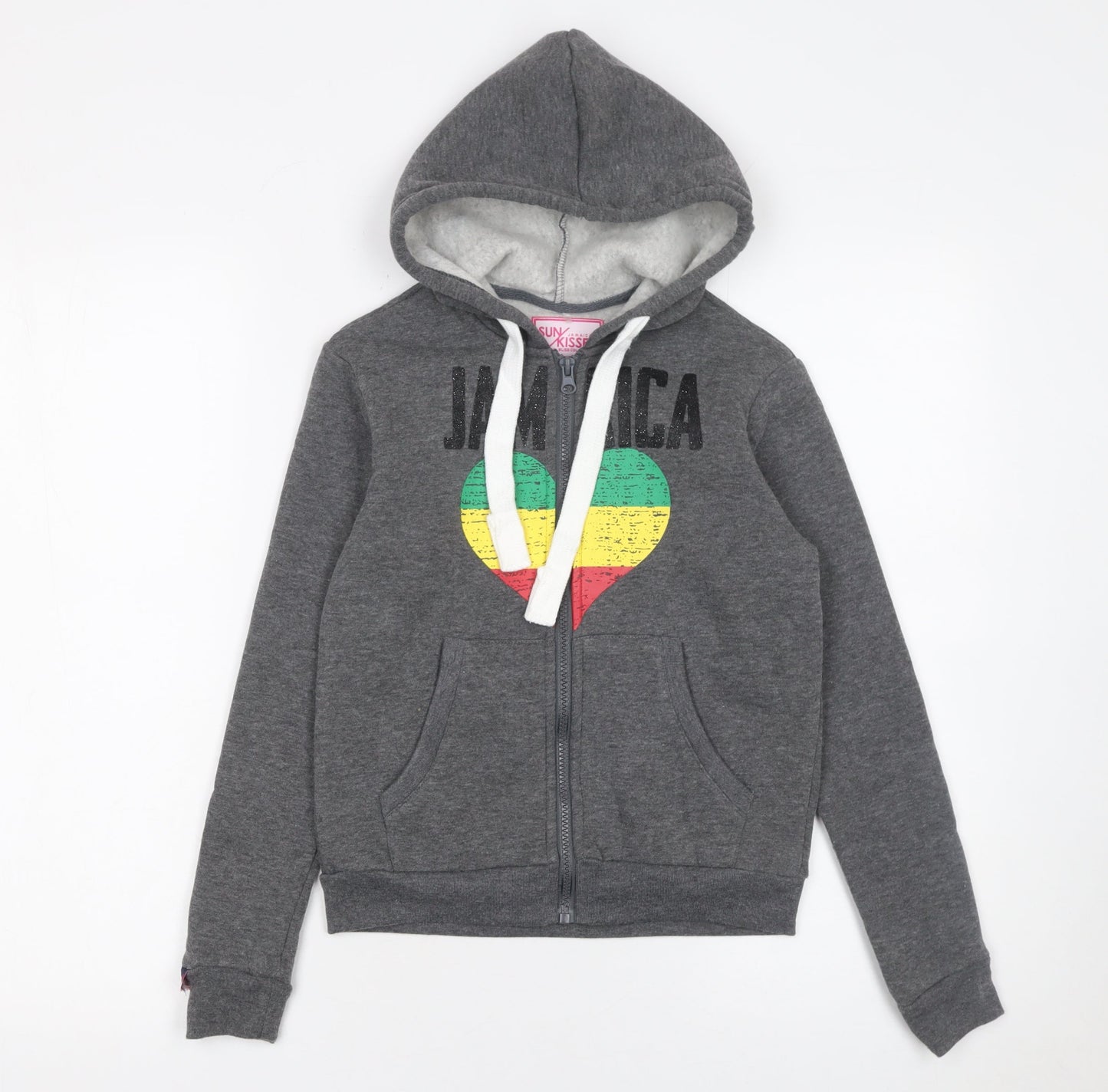 Sun Kissed Girls Grey Full Zip Hoodie Jamaica Heart Graphic 6-8 Years