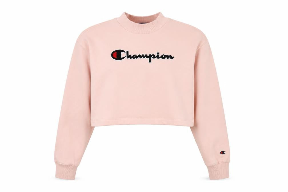 Champion Women's Pink Cropped Pullover Sweatshirt Small