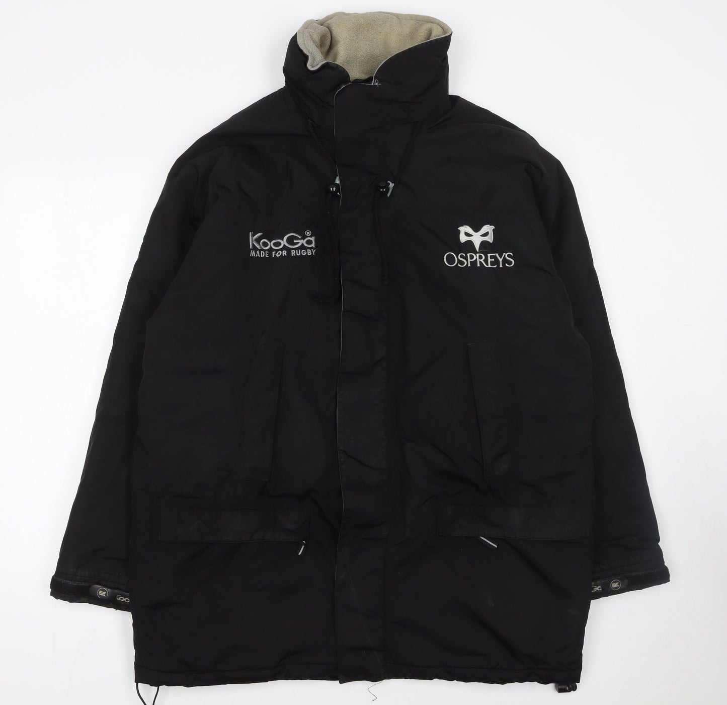 Kooga Men's Black Ospreys Rugby Parka Jacket Size M Hooded Waterproof