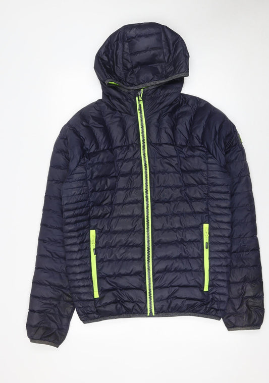 Superdry Men's Blue Hooded Puffer Jacket Medium Lightweight Down