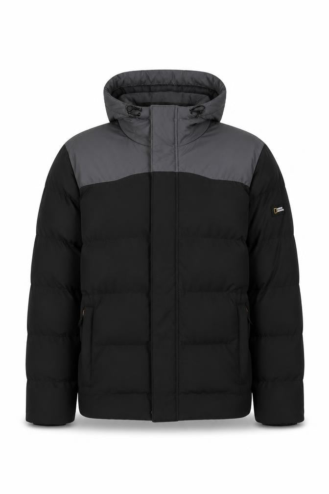 National Geographic Men's Black M Puffer Jacket Hooded Insulated Winter Coat