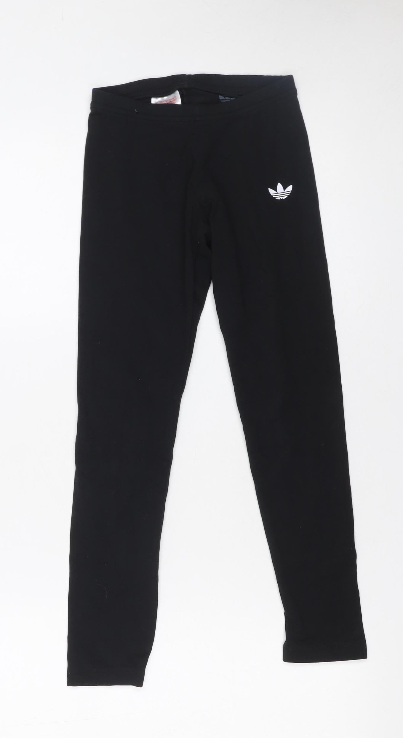 Adidas Girls Black 8-9 Years Ankle Leggings Cotton Stretch Sportswear