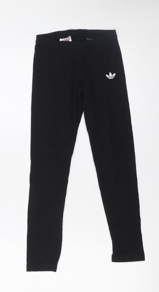 Adidas Girls Black 8-9 Years Ankle Leggings Cotton Stretch Sportswear
