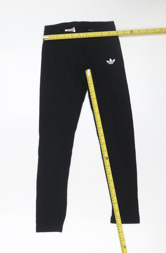 Adidas Girls Black 8-9 Years Ankle Leggings Cotton Stretch Sportswear