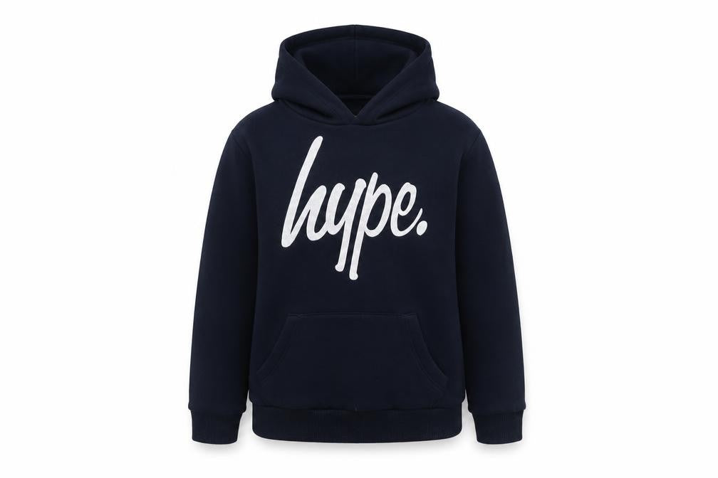 Front view of Hype boys’ blue pullover hoodie 11-12 years cotton fleece logo sweatshirt