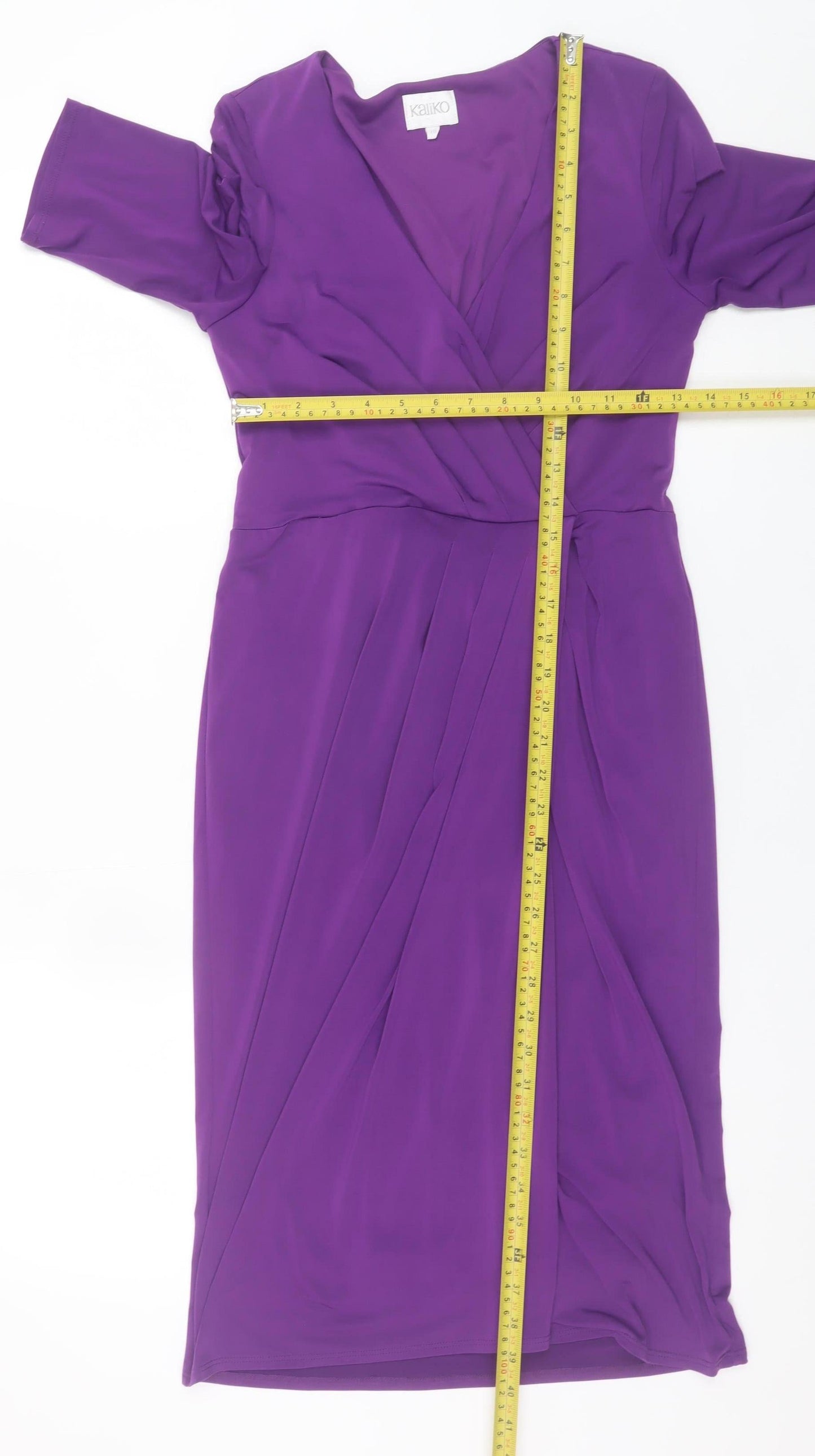 Kaliko Women’s Purple Wrap Knee Length Dress Size 10 Ruched Elegant