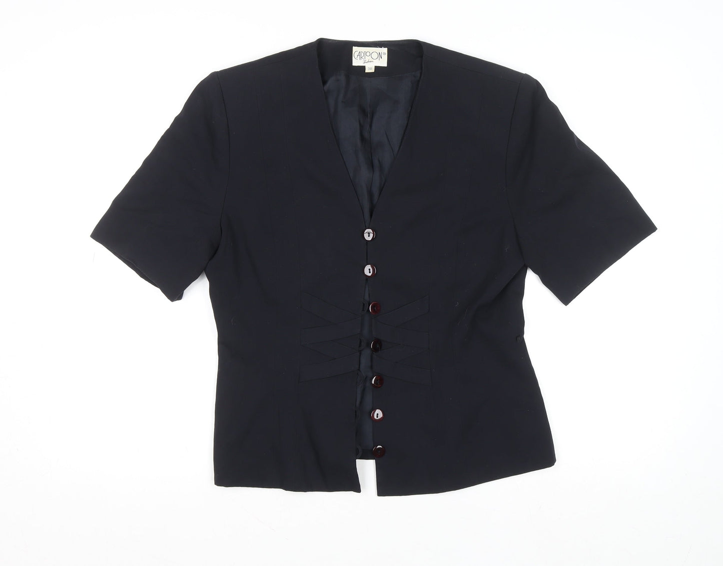 Cartoon Women’s Black Short Sleeve Single-Breasted Suit Jacket Size 10