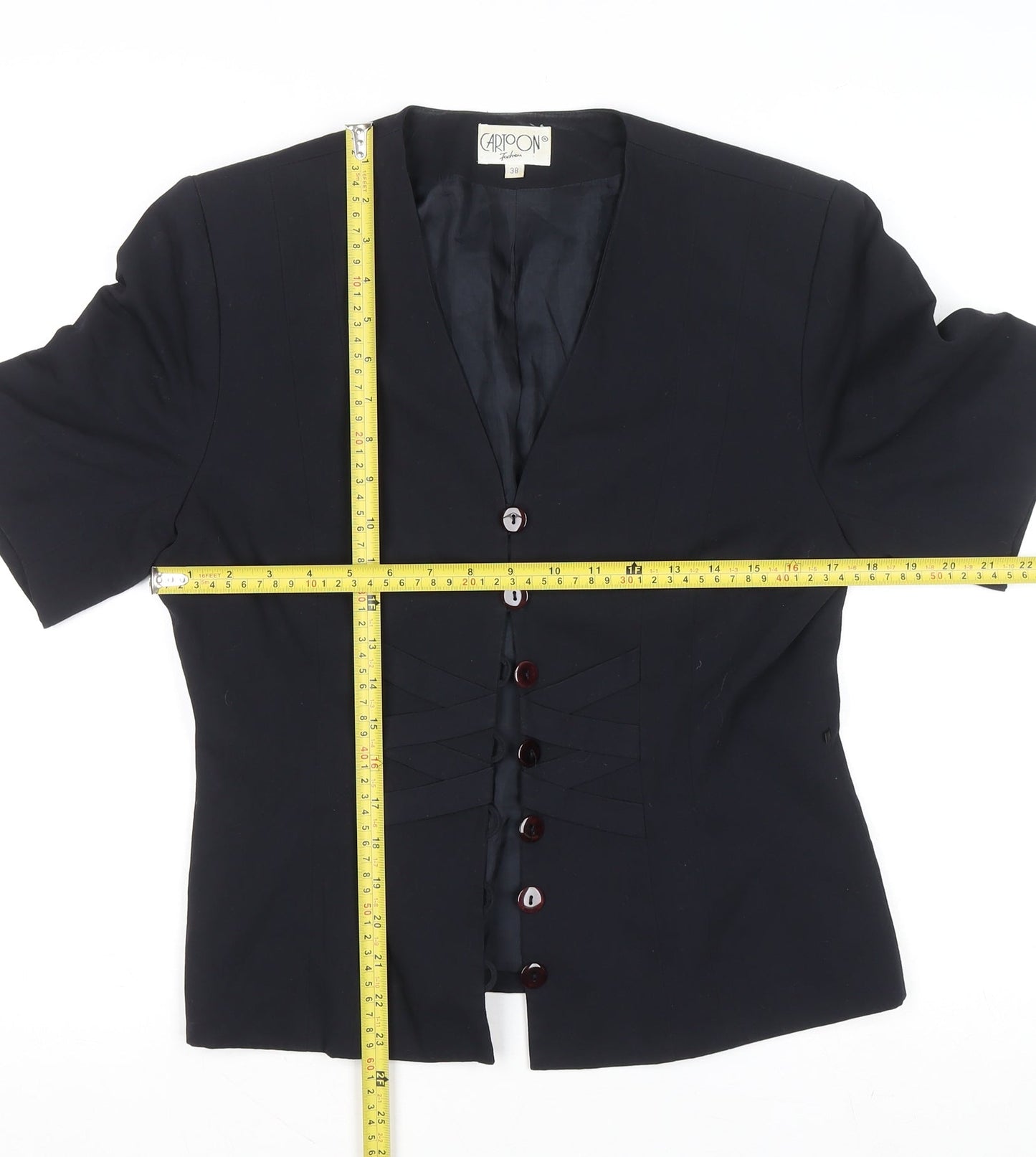 Cartoon Women’s Black Short Sleeve Single-Breasted Suit Jacket Size 10
