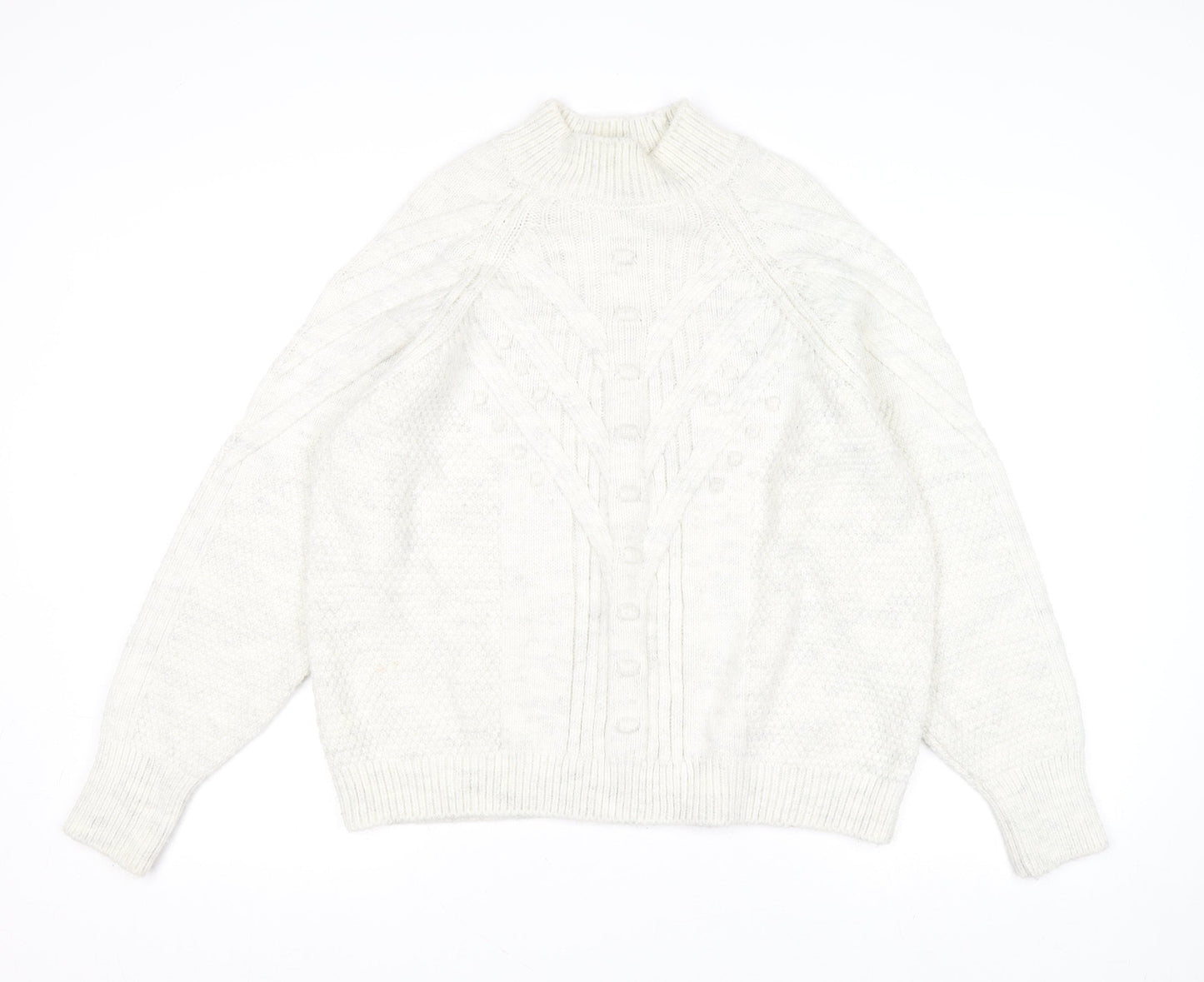 Marks and Spencer Womens Grey Cable Knit Mock Neck Jumper M