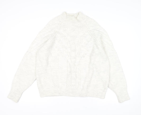 Marks and Spencer Womens Grey Cable Knit Mock Neck Jumper M