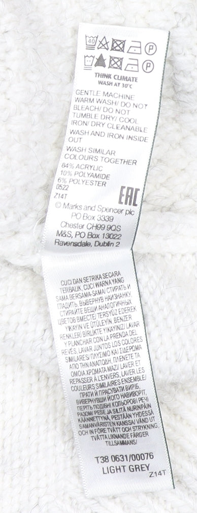 Marks and Spencer Womens Grey Cable Knit Mock Neck Jumper M