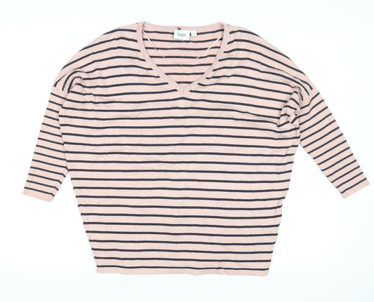 Saint Tropez Women’s Pink Striped V-Neck Relaxed Knit Jumper S