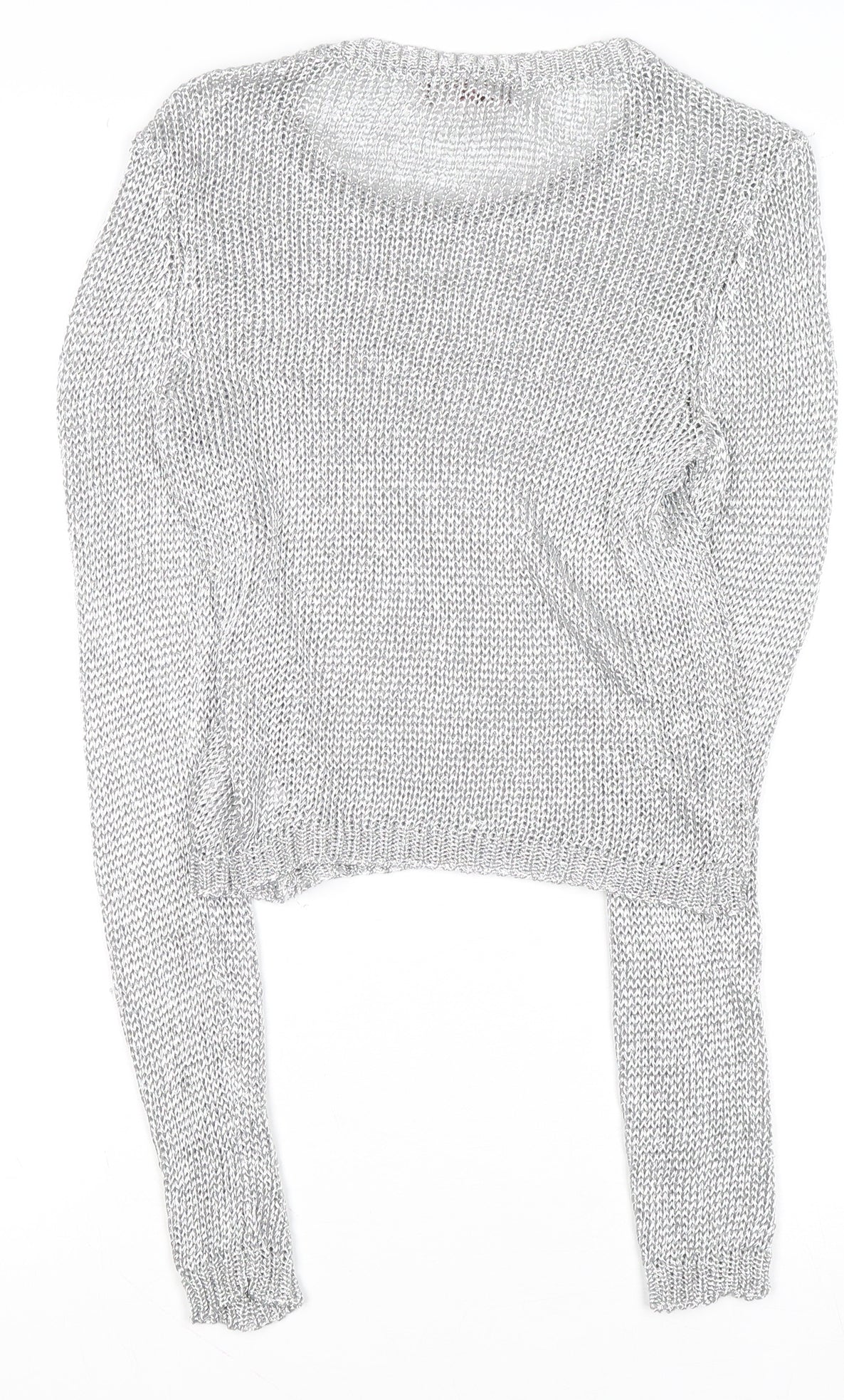 Guess Women's Silver Open-Knit Crew Neck Jumper Size 8
