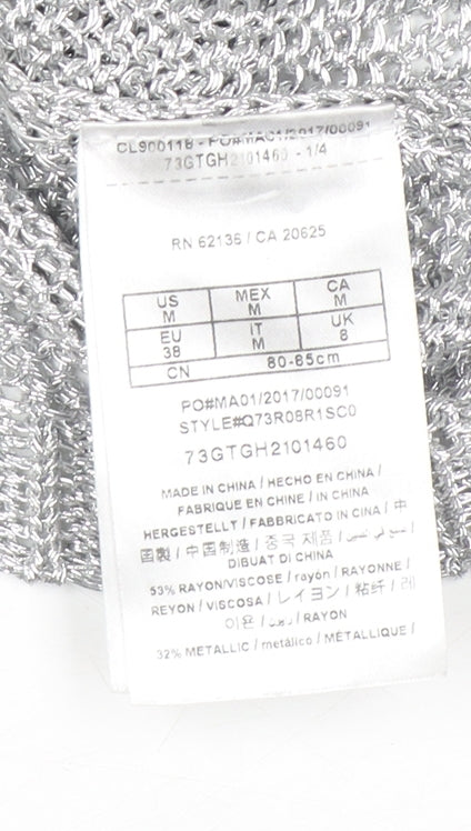 Guess Women's Silver Open-Knit Crew Neck Jumper Size 8