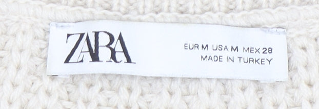Zara Women Ivory Black Striped Chunky-Knit Pullover Jumper Size 12