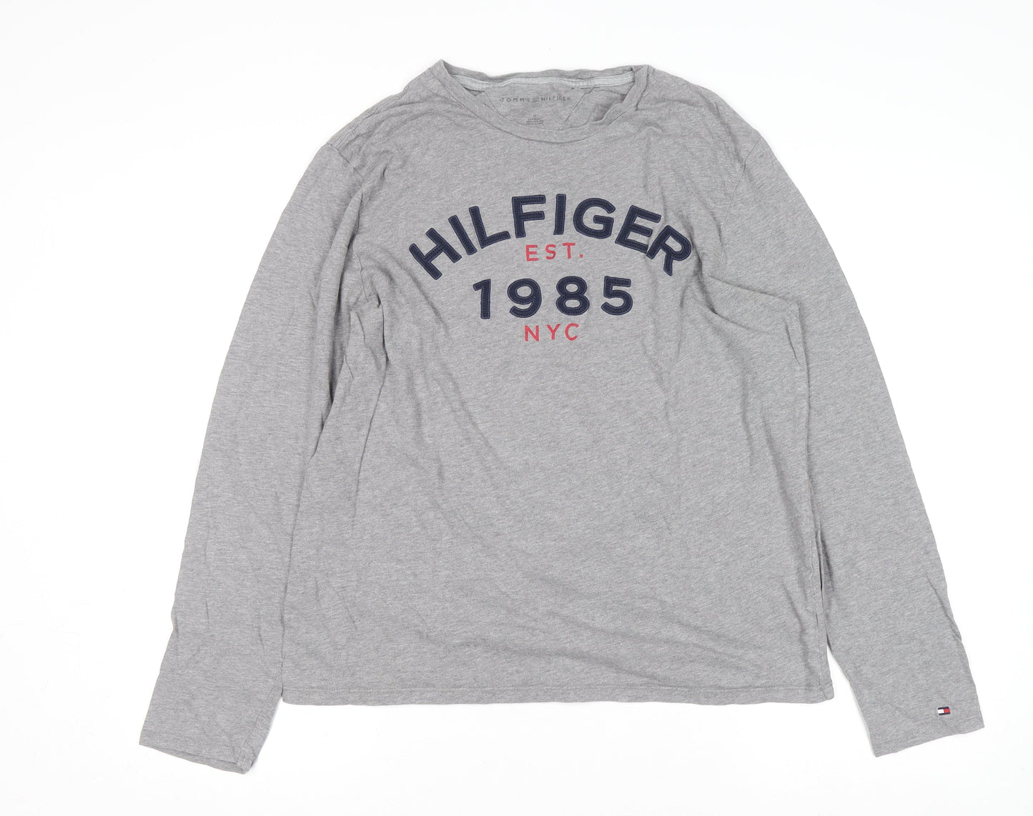 Tommy Hilfiger Men's Grey Long Sleeve Graphic Cotton Top M