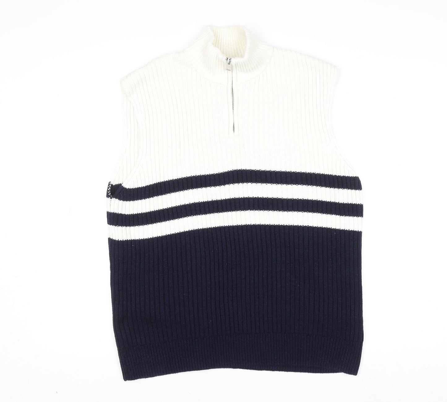 ZARA Men’s Blue & White Stripe Sleeveless 1/4 Zip Knit Vest S