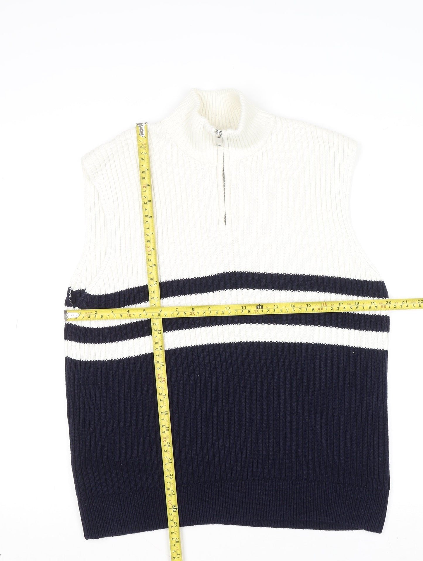 ZARA Men’s Blue & White Stripe Sleeveless 1/4 Zip Knit Vest S