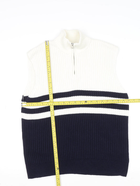 ZARA Men’s Blue & White Stripe Sleeveless 1/4 Zip Knit Vest S
