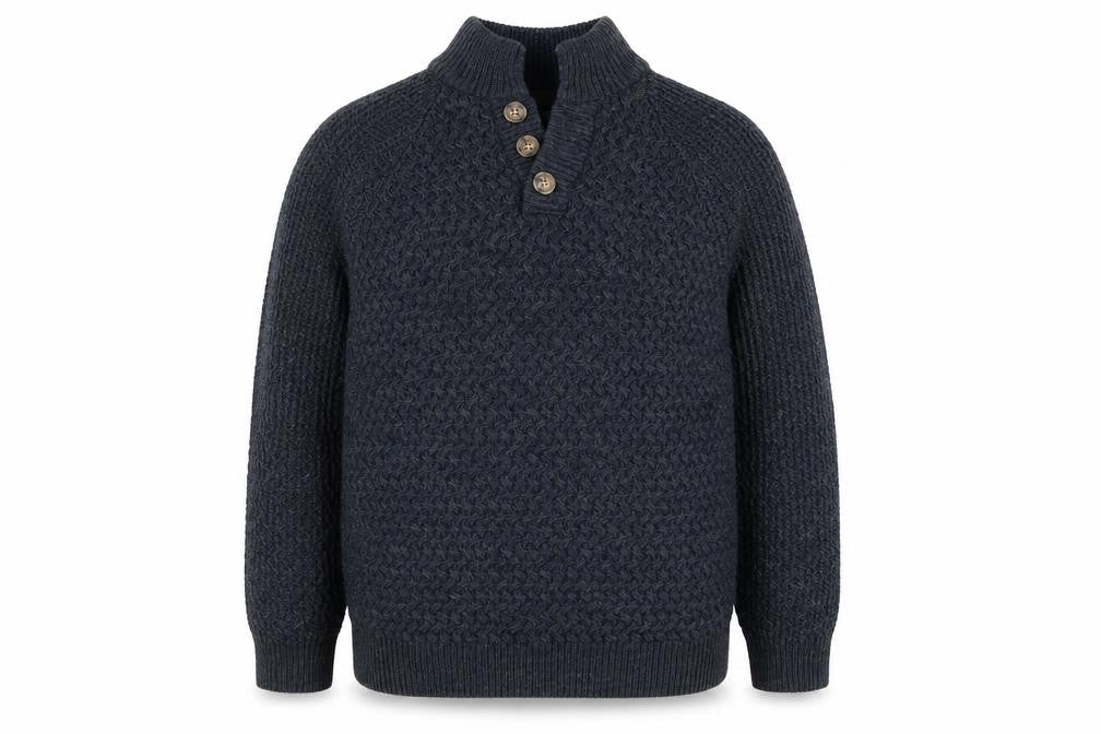 Burton Menswear Blue Wool Blend Henley Jumper Men M High Neck Classic Knit