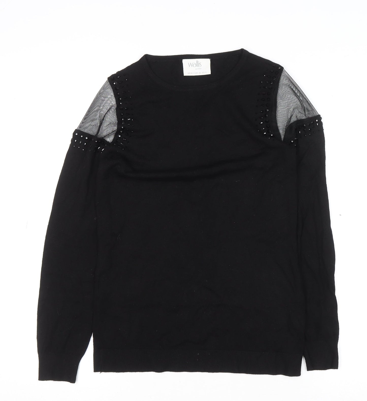 Wallis Petite Women's Black Beaded Cold Shoulder Jumper Size 8
