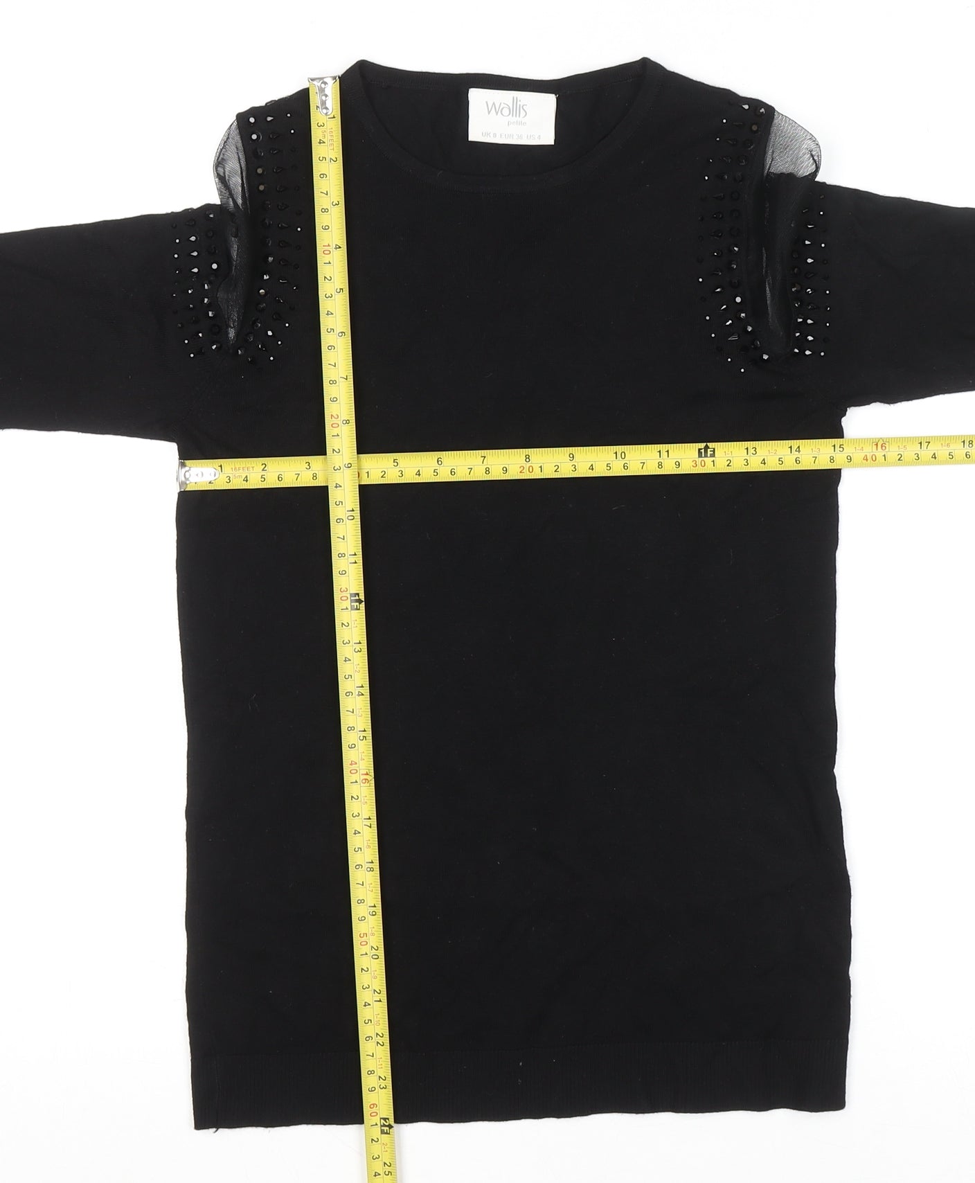 Wallis Petite Women's Black Beaded Cold Shoulder Jumper Size 8