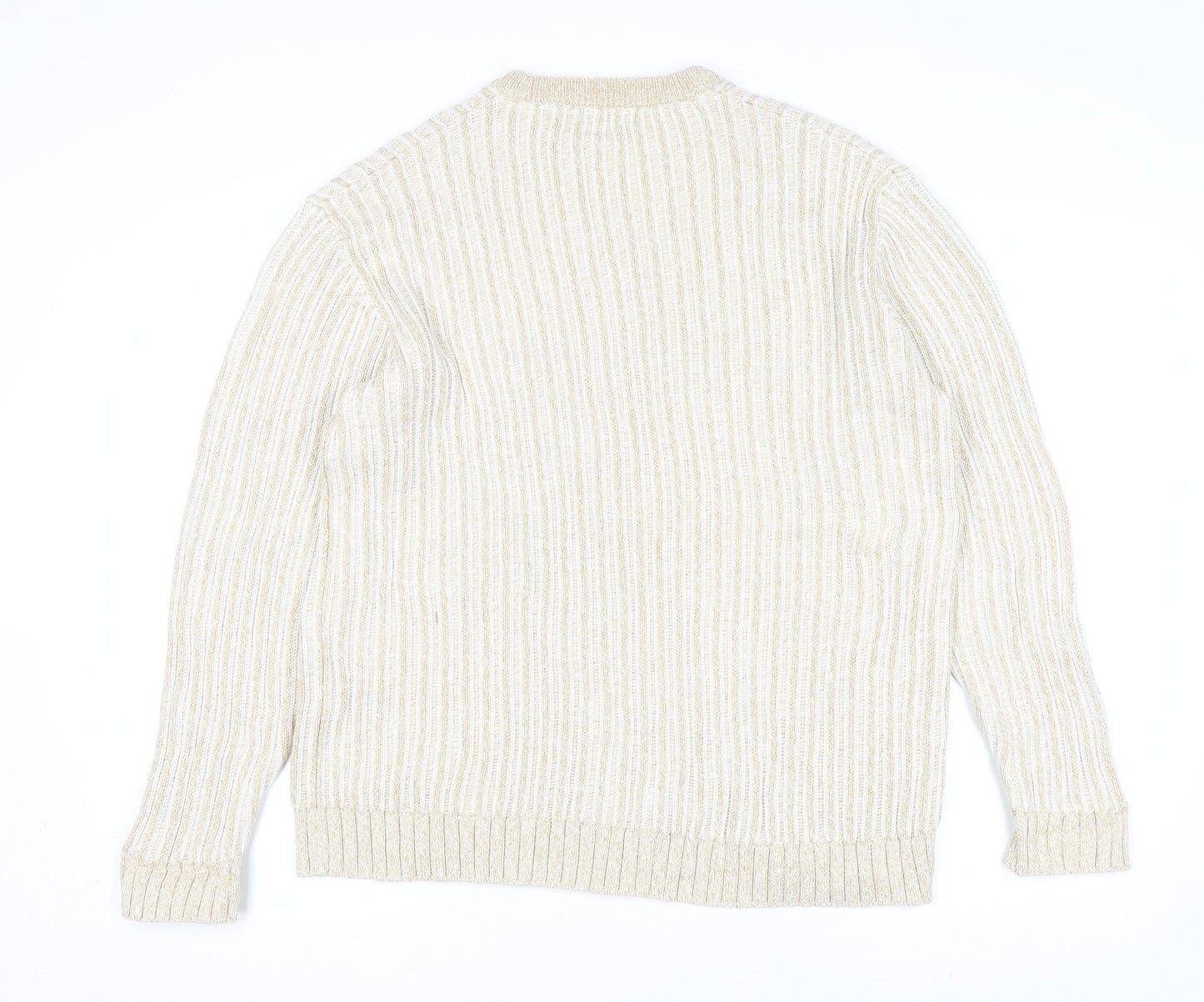 Zara Womens Beige Ribbed Knit Cotton Crew Neck Jumper Size L