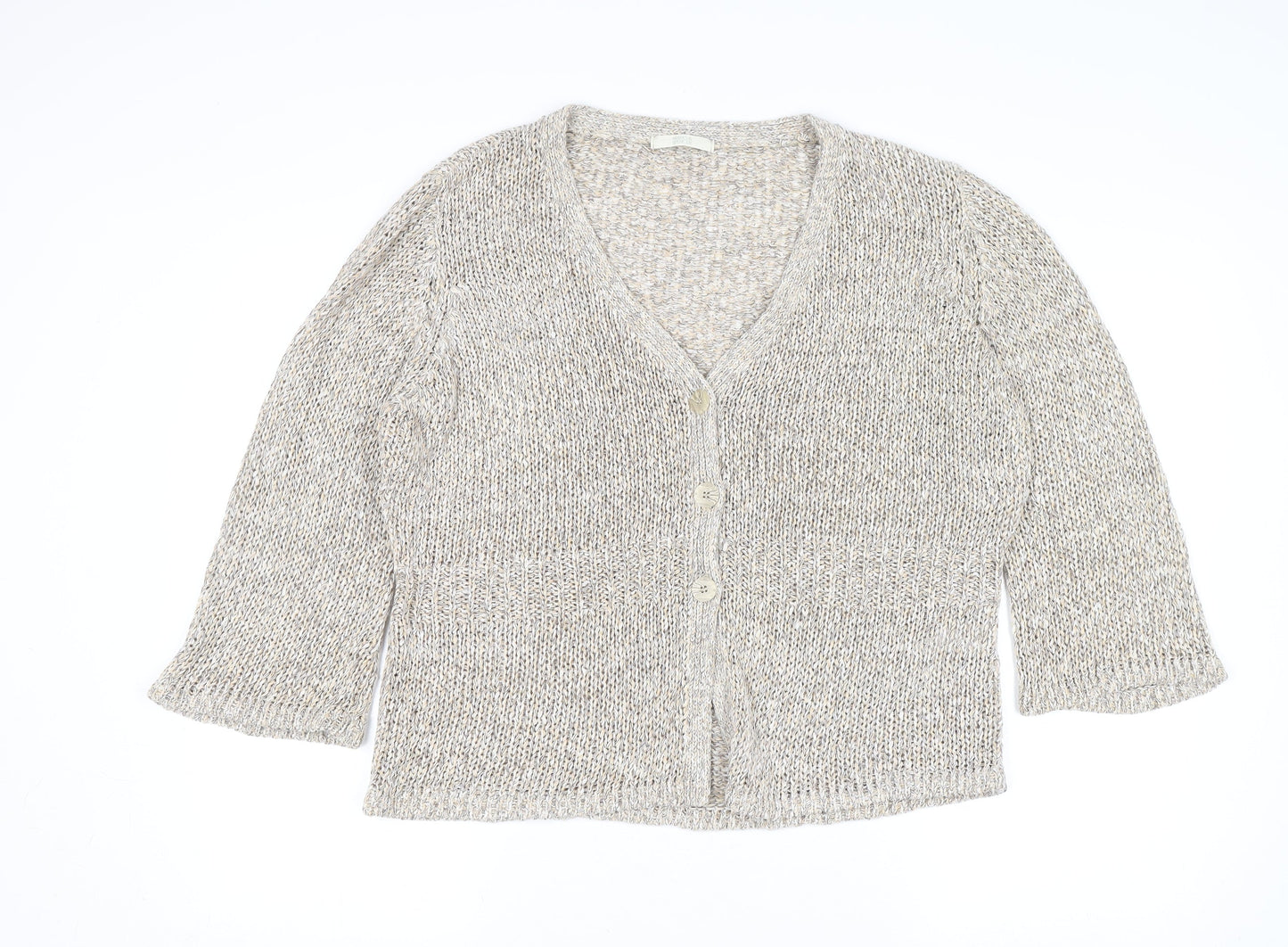 Marks and Spencer Women Beige Size 16 V-Neck Knit Cardigan
