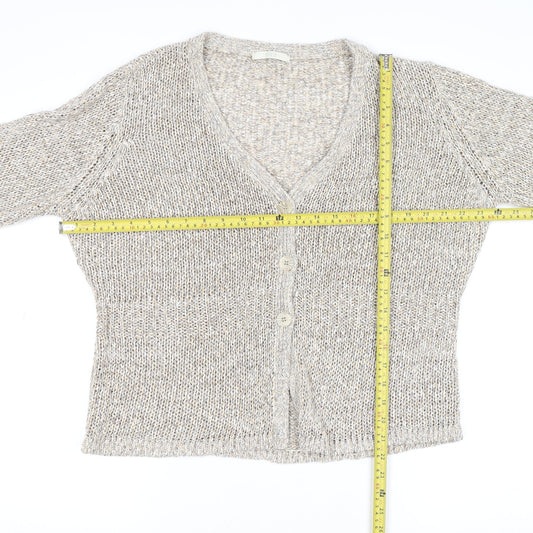 Marks and Spencer Women Beige Size 16 V-Neck Knit Cardigan