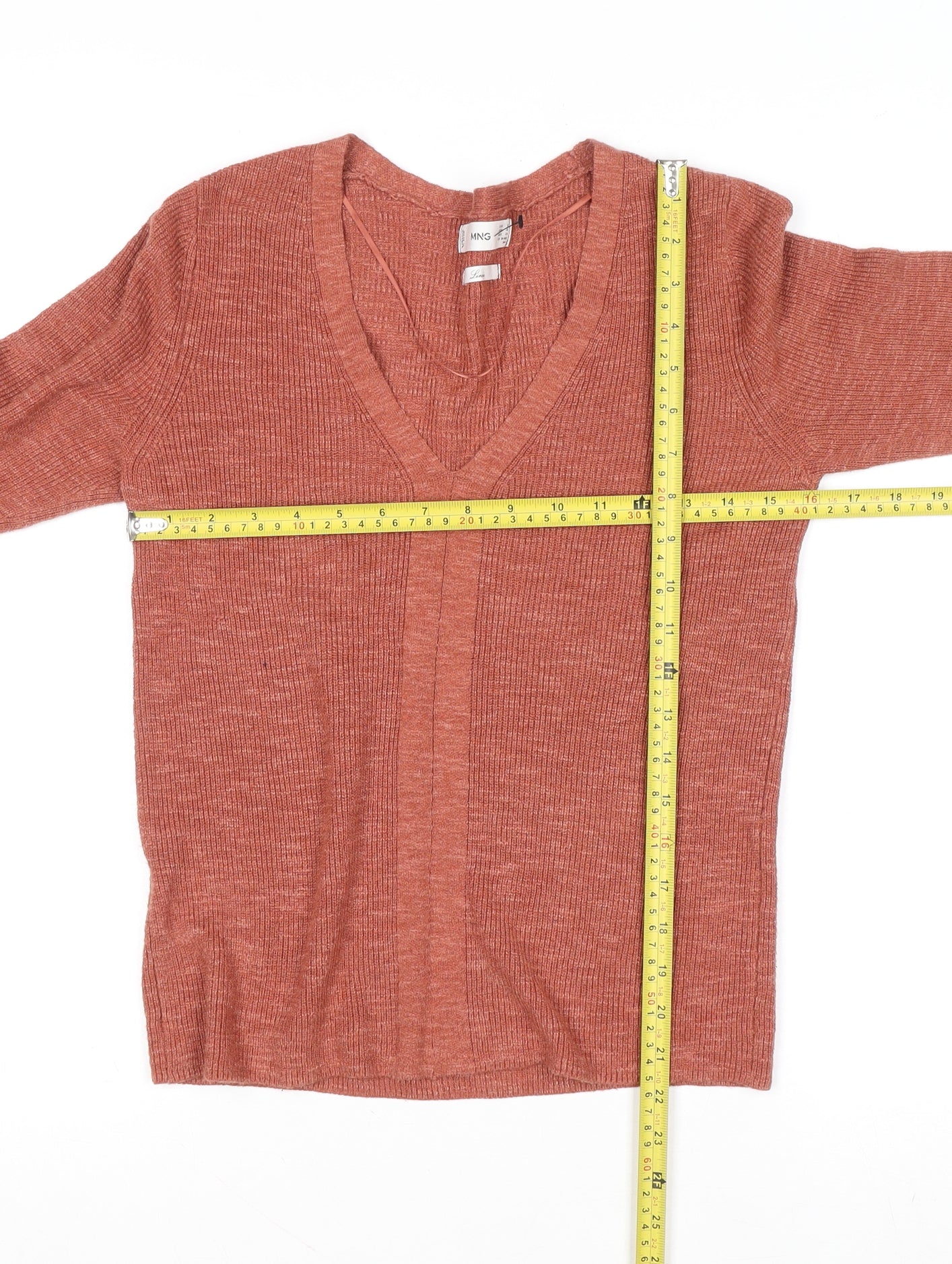 MNG Women's Brown Linen V-Neck 3/4 Sleeve Knit Cardigan Size S