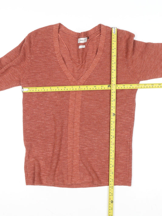 MNG Women's Brown Linen V-Neck 3/4 Sleeve Knit Cardigan Size S