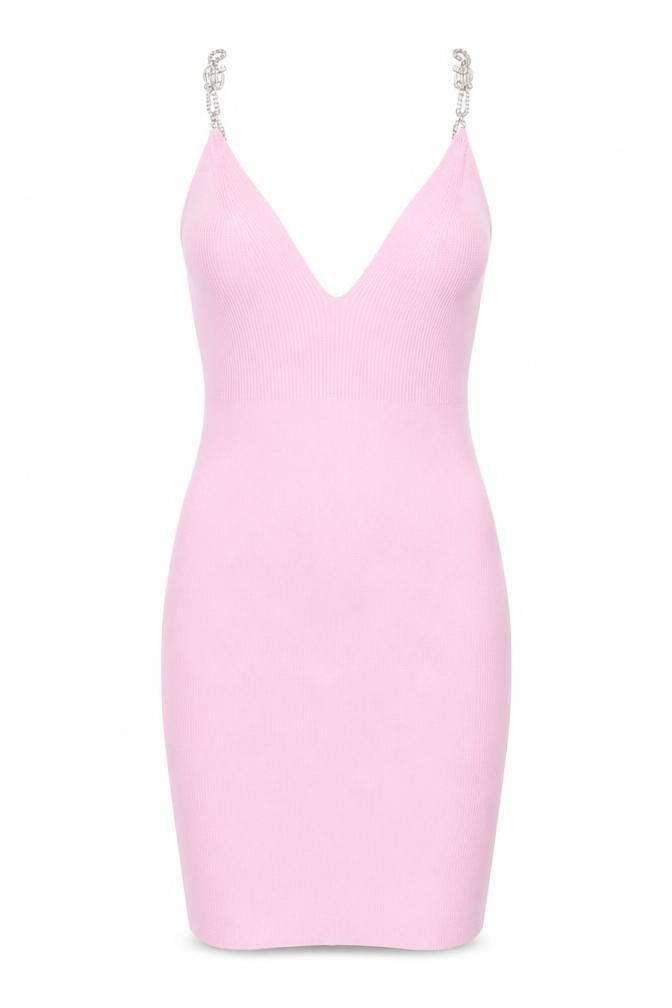 Bershka Women’s Pink Bodycon V-Neck Chain Strap Short Dress Size S