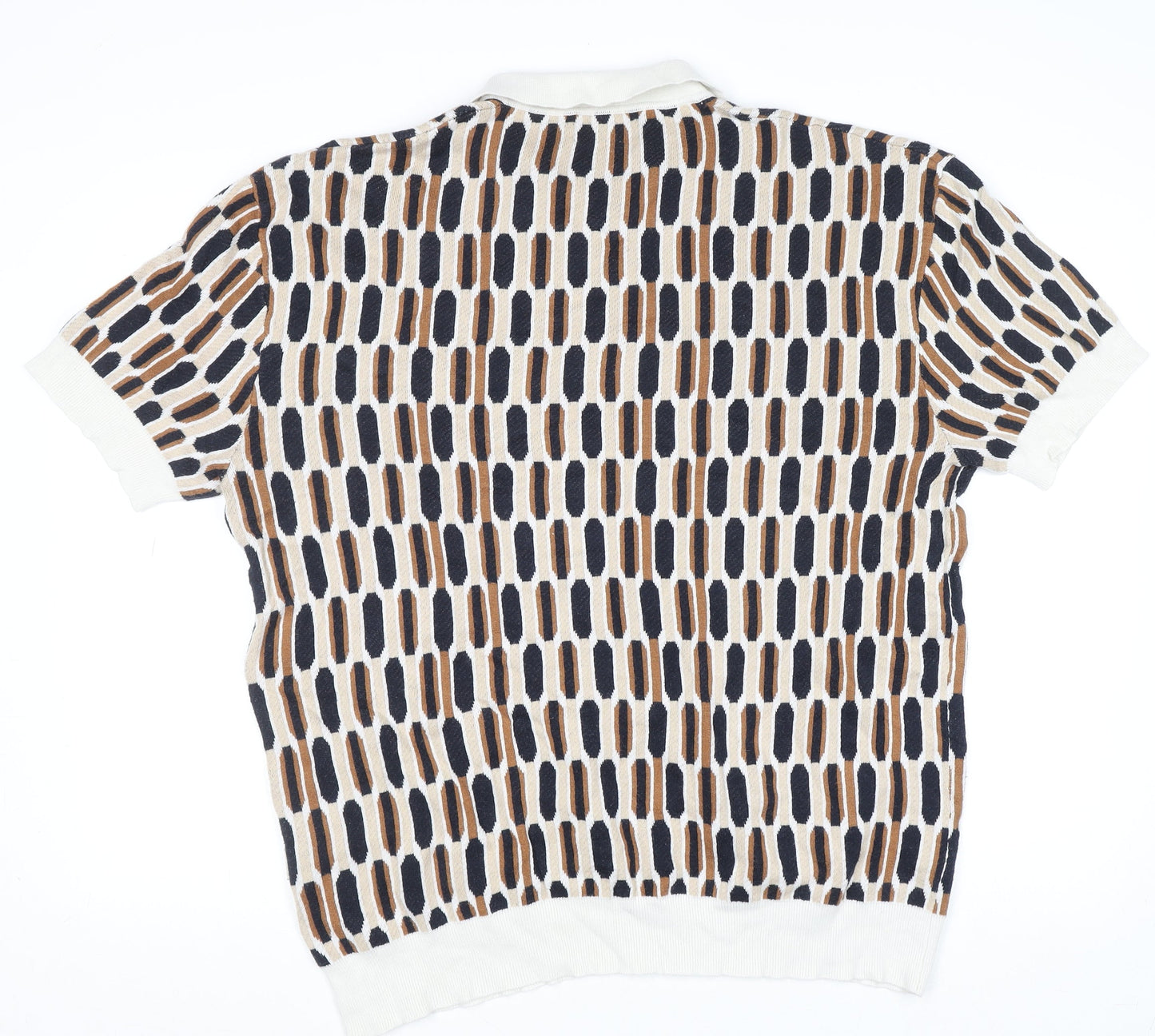 Bound Mens XL Retro Geometric Knit Polo Shirt Multicoloured Cotton Blend
