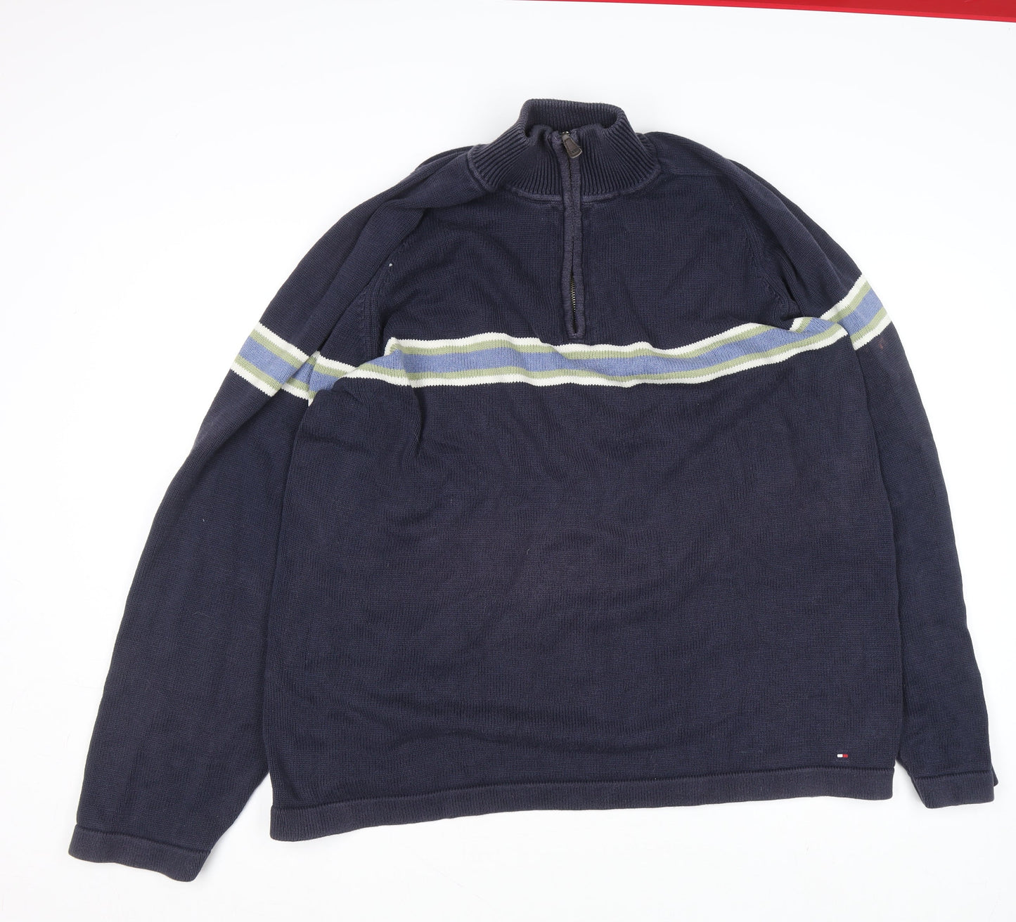Tommy Hilfiger Men’s Blue 2XL Half Zip Cotton Jumper