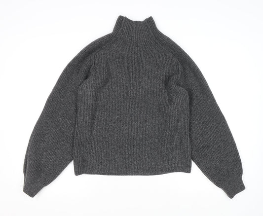 H&M Women Grey Mock Neck Chunky Knit Long Sleeve Pullover Jumper XS