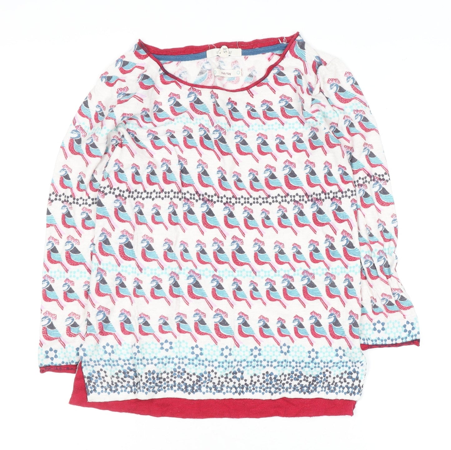 White Stuff Women’s Multicoloured Bird Print Cotton Linen Jumper Size 8