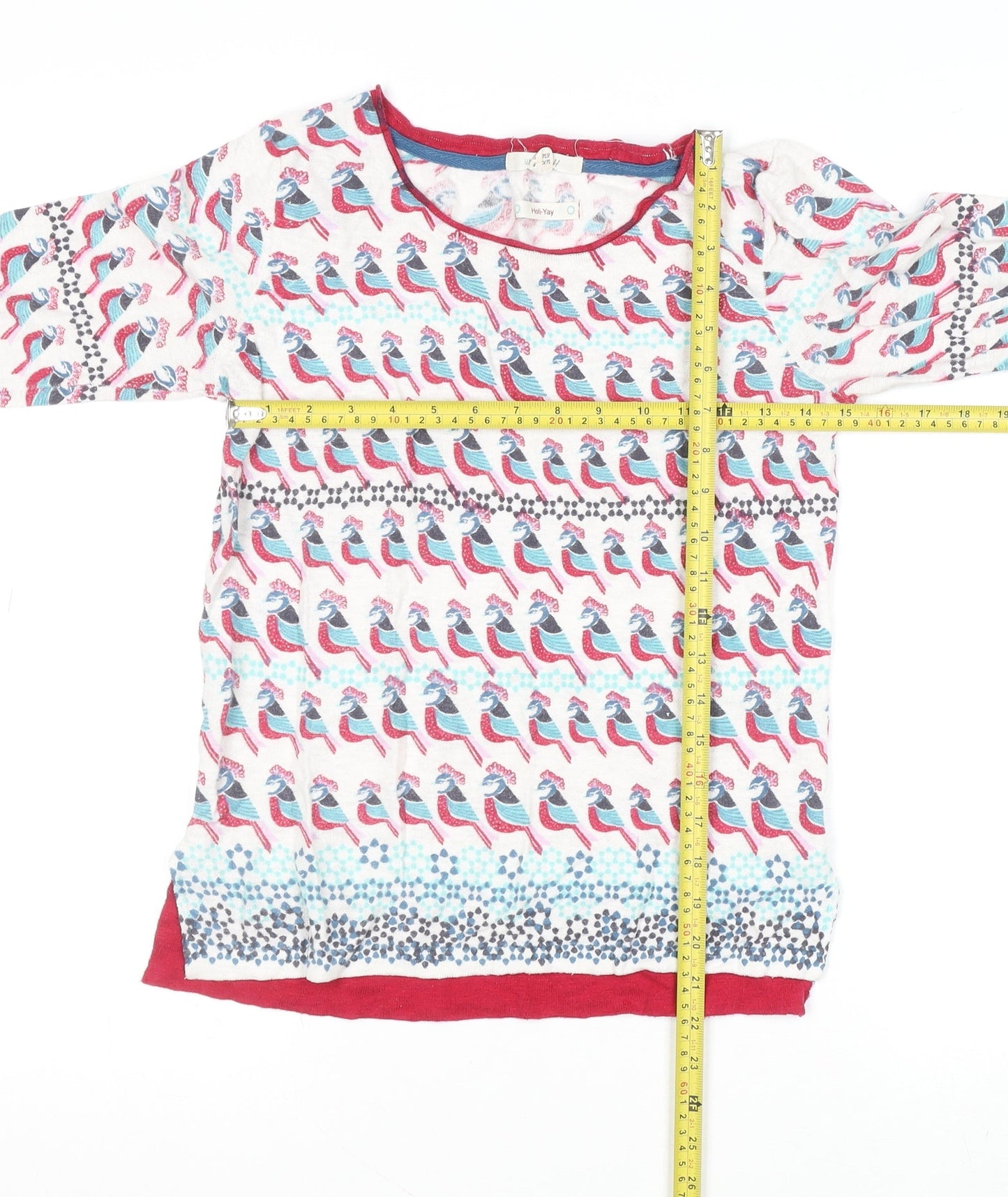 White Stuff Women’s Multicoloured Bird Print Cotton Linen Jumper Size 8