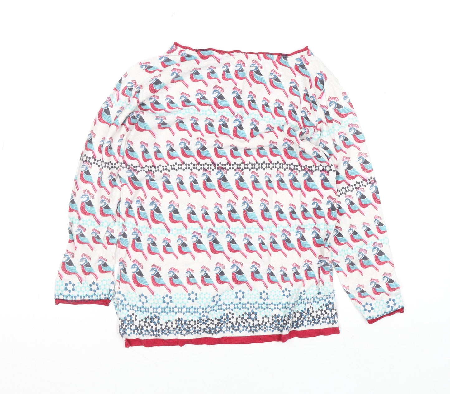 White Stuff Women’s Multicoloured Bird Print Cotton Linen Jumper Size 8