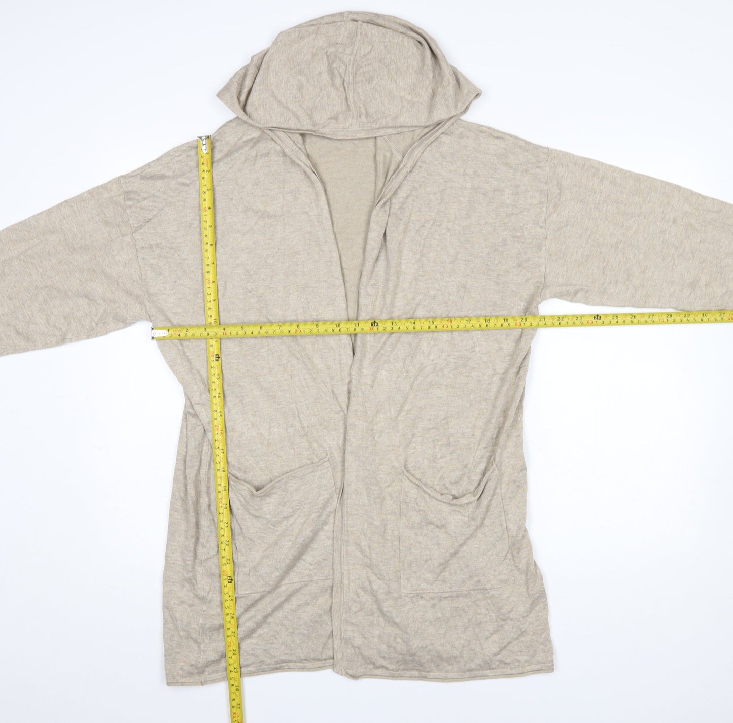 Masai Women Beige Hooded Long Sleeve Open Cardigan Size L