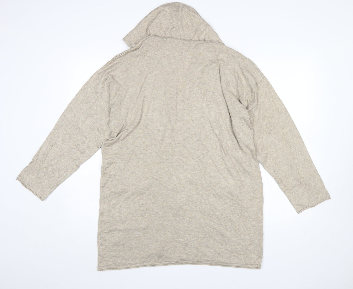 Masai Women Beige Hooded Long Sleeve Open Cardigan Size L