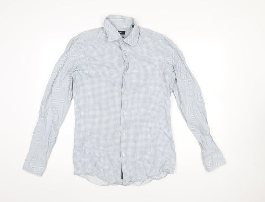 Hugo Boss Men’s Blue Slim Fit Geometric Button-Up Long Sleeve Shirt Size 15