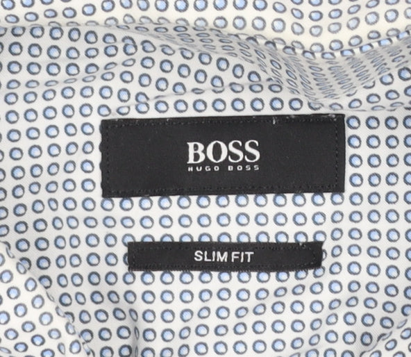 Hugo Boss Men’s Blue Slim Fit Geometric Button-Up Long Sleeve Shirt Size 15